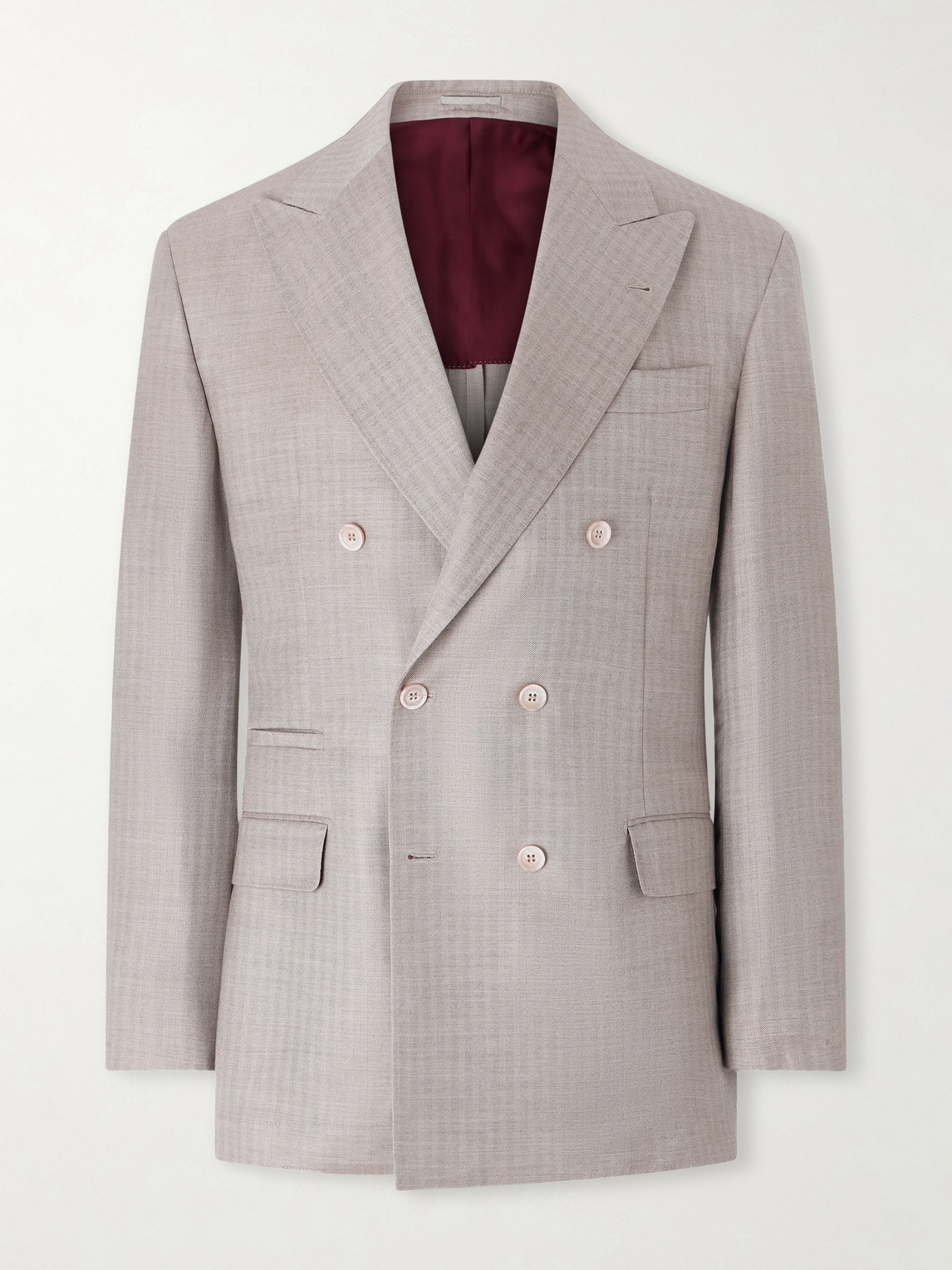 Brunello Cucinelli Double-Breasted Herringbone Cashmere and Silk-Blend Suit Jacket IT 48