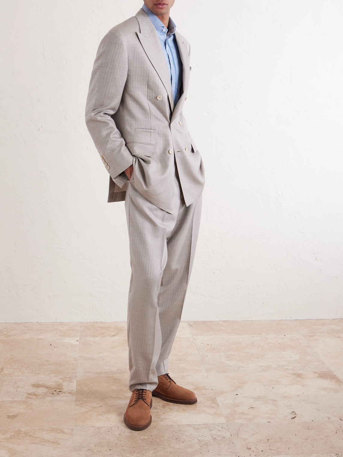 Herringbone Cashmere Double-Breasted