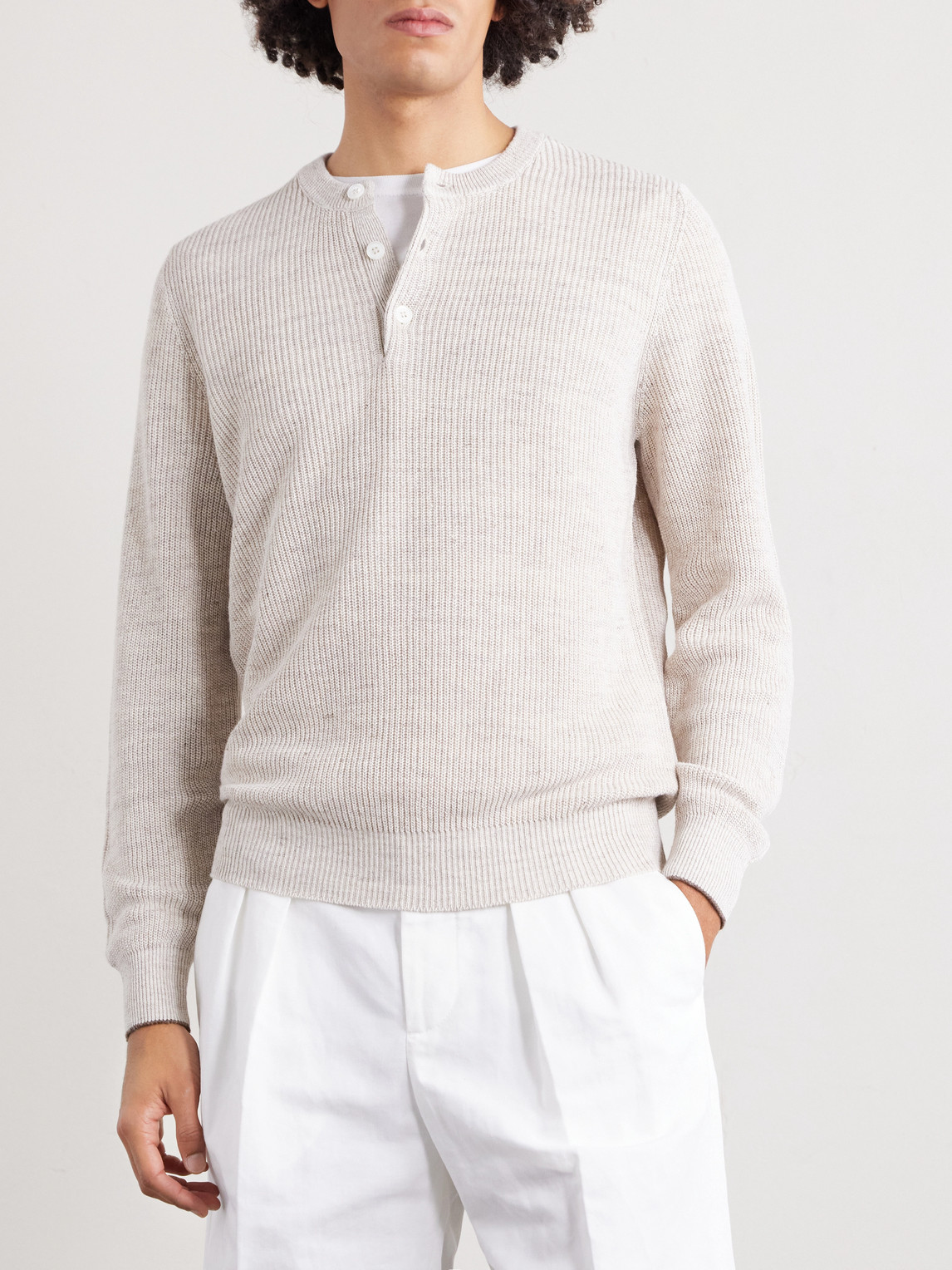 Ribbed Linen And Cotton-Blend Henley Shirt