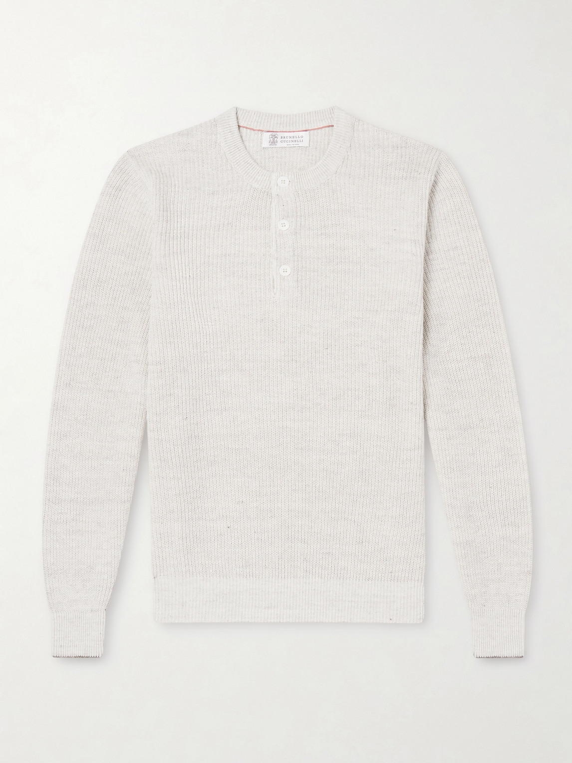 Brunello Cucinelli Ribbed Linen and Cotton-Blend Henley Shirt IT 50