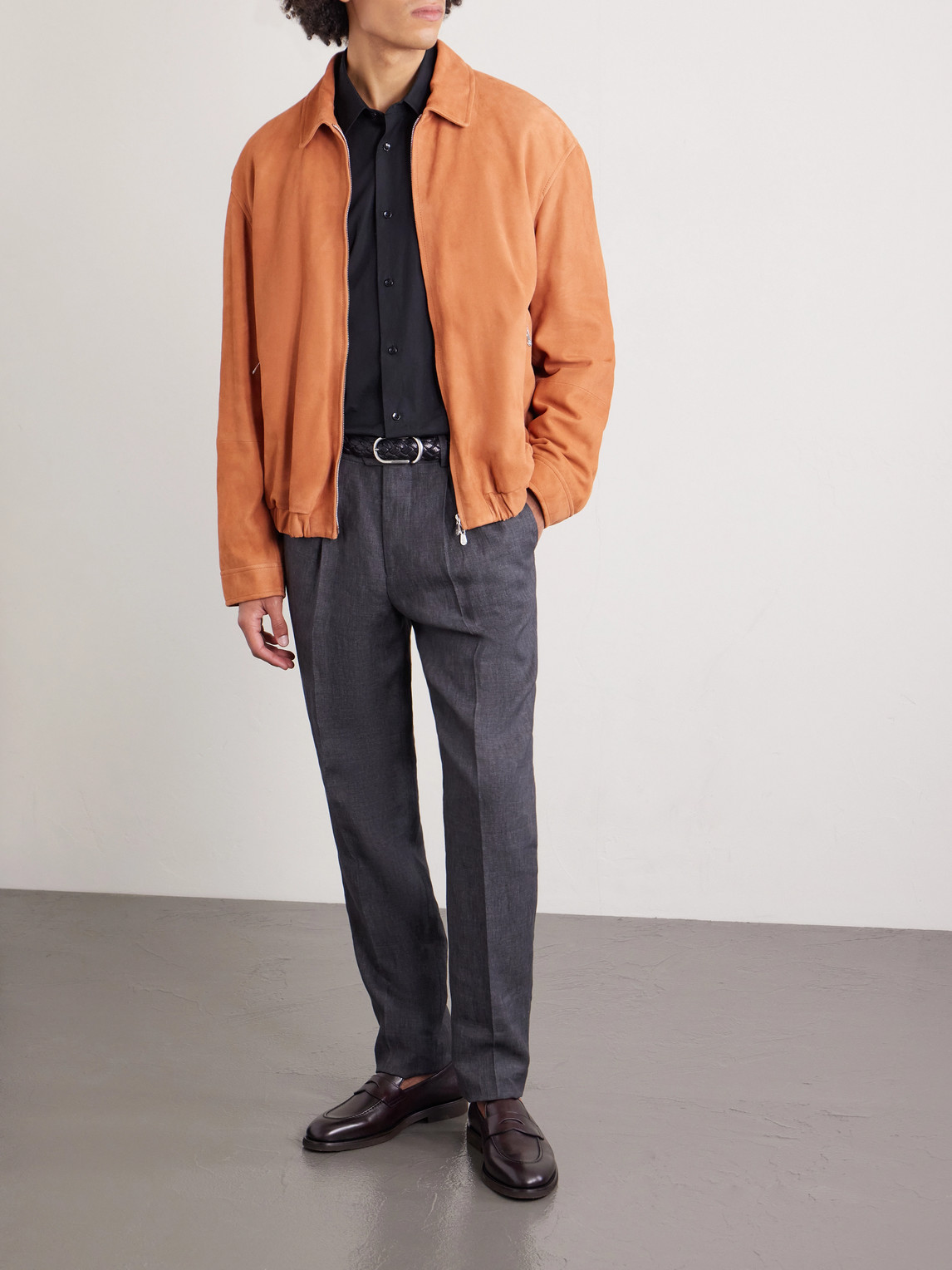 Pleated Linen Suit Trousers Slim-Fit