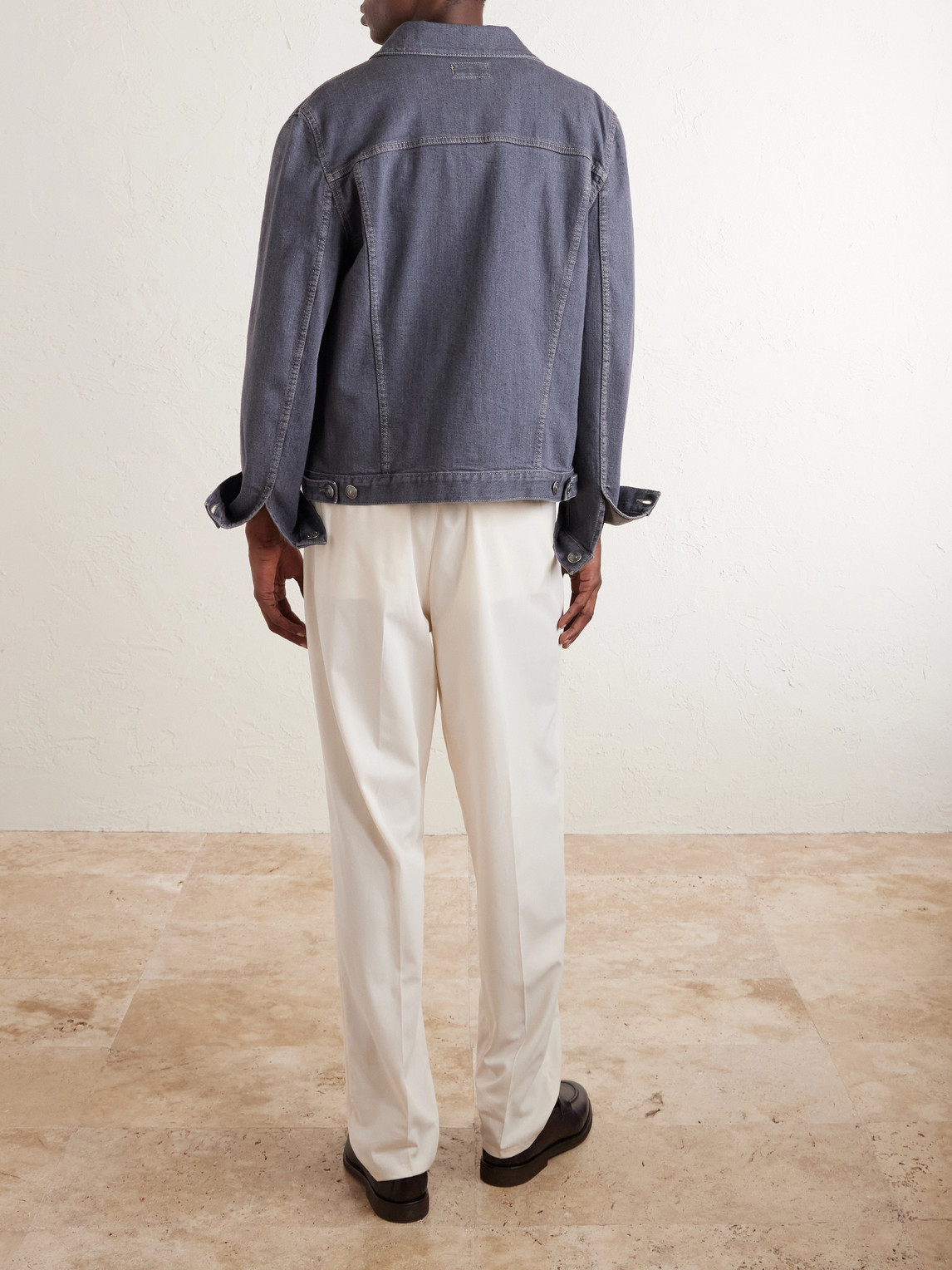 Straight-Leg Pleated Cotton-Twill Suit Trousers
