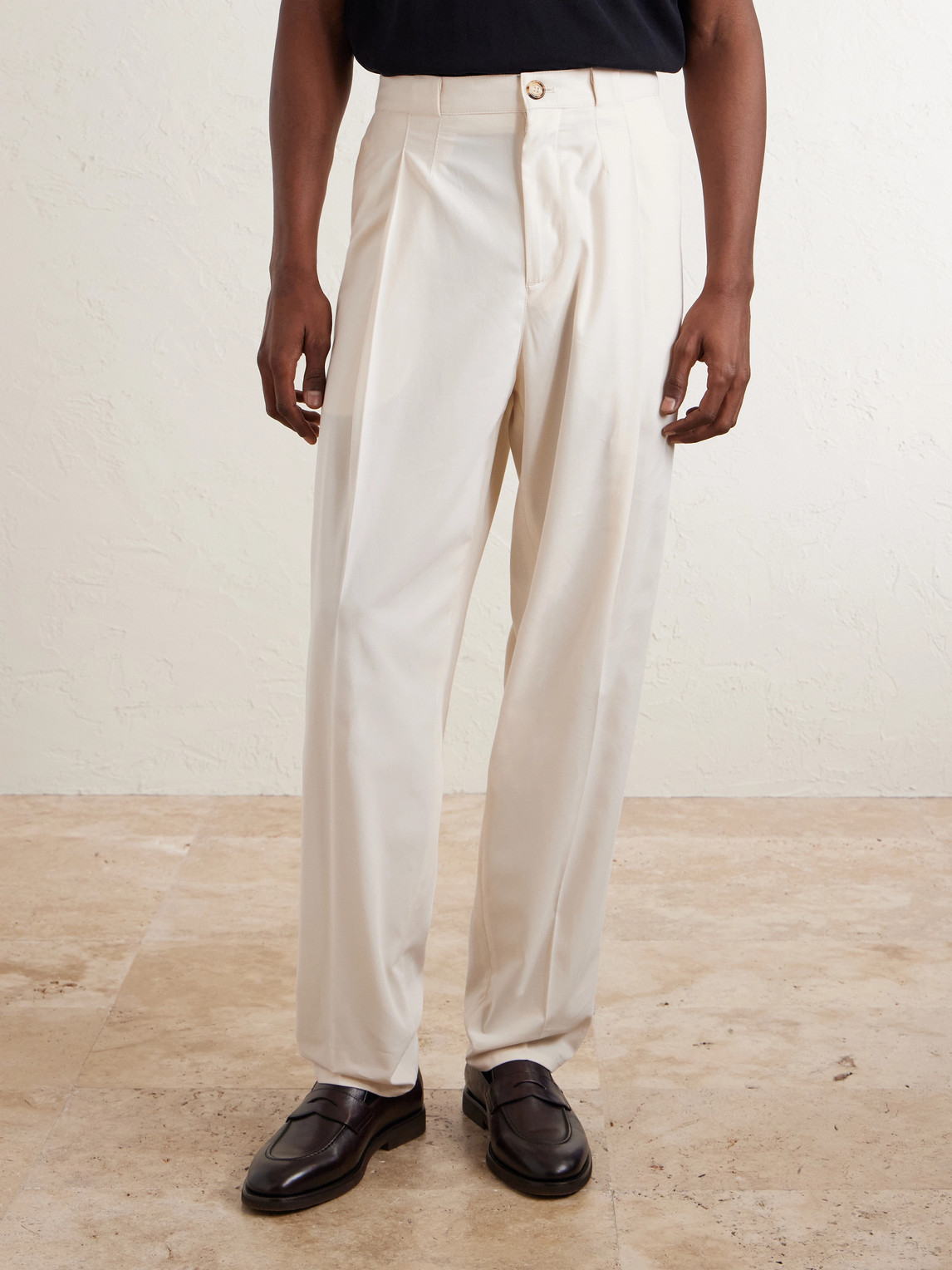 Straight-Leg Pleated Cotton-Twill Suit Trousers
