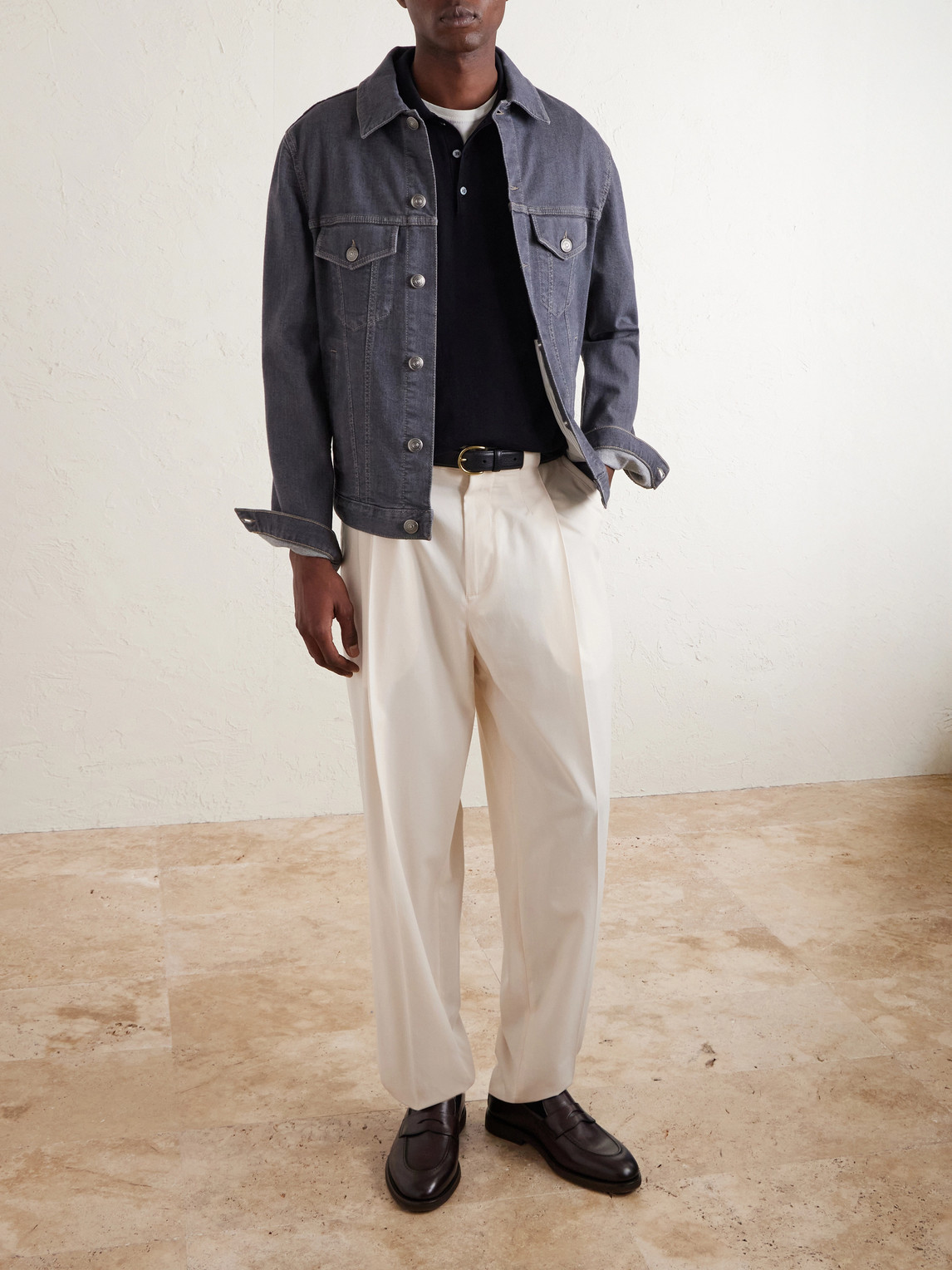 Straight-Leg Pleated Cotton-Twill Suit Trousers