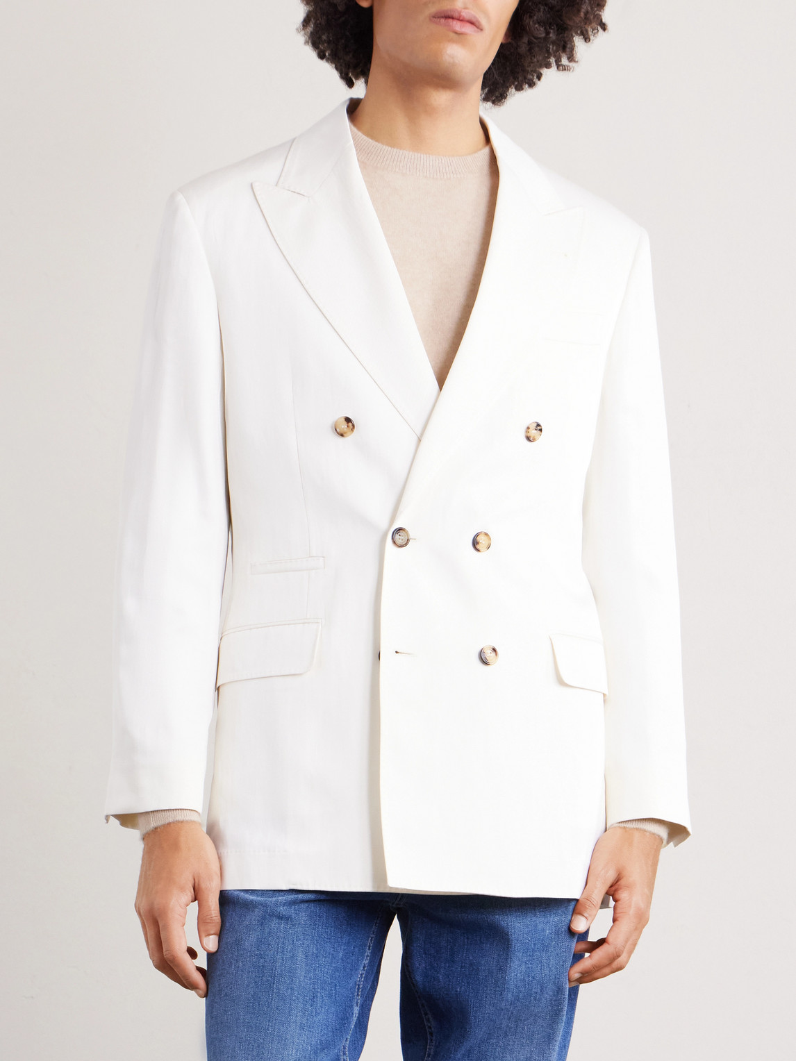 Double-Breasted Silk And Linen-Blend Blazer