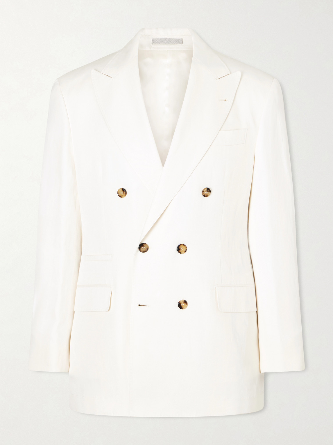 Brunello Cucinelli Double-Breasted Silk and Linen-Blend Blazer - Men