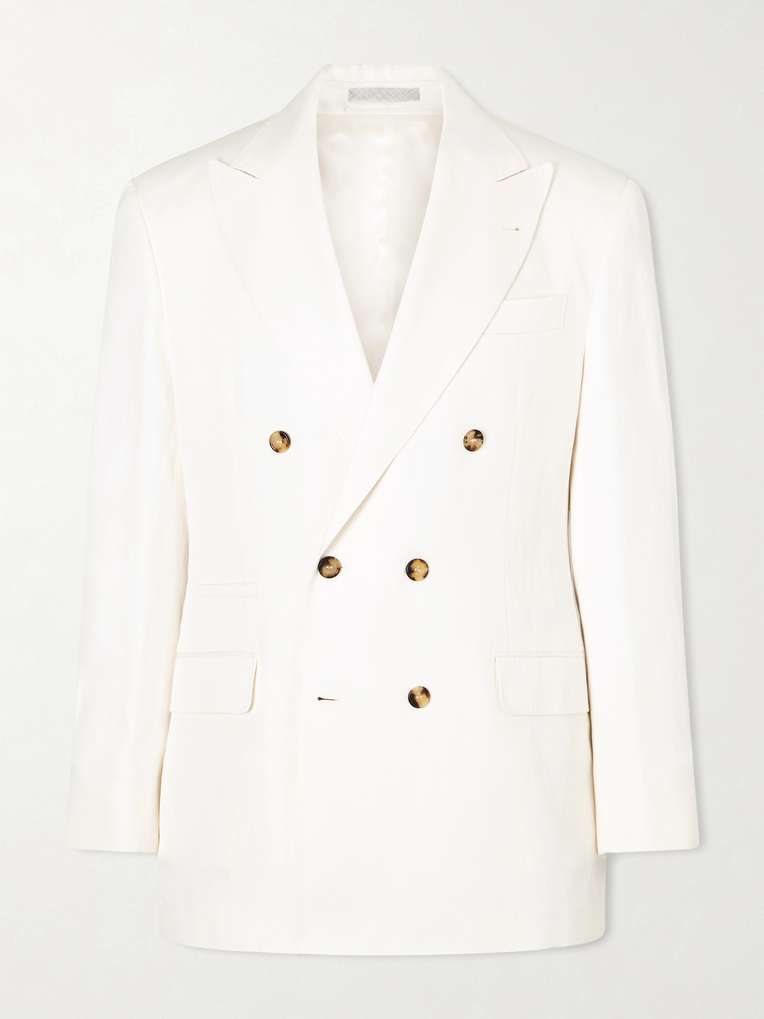 BRUNELLO CUCINELLI Double-Breasted Silk and Linen-Blend Blazer