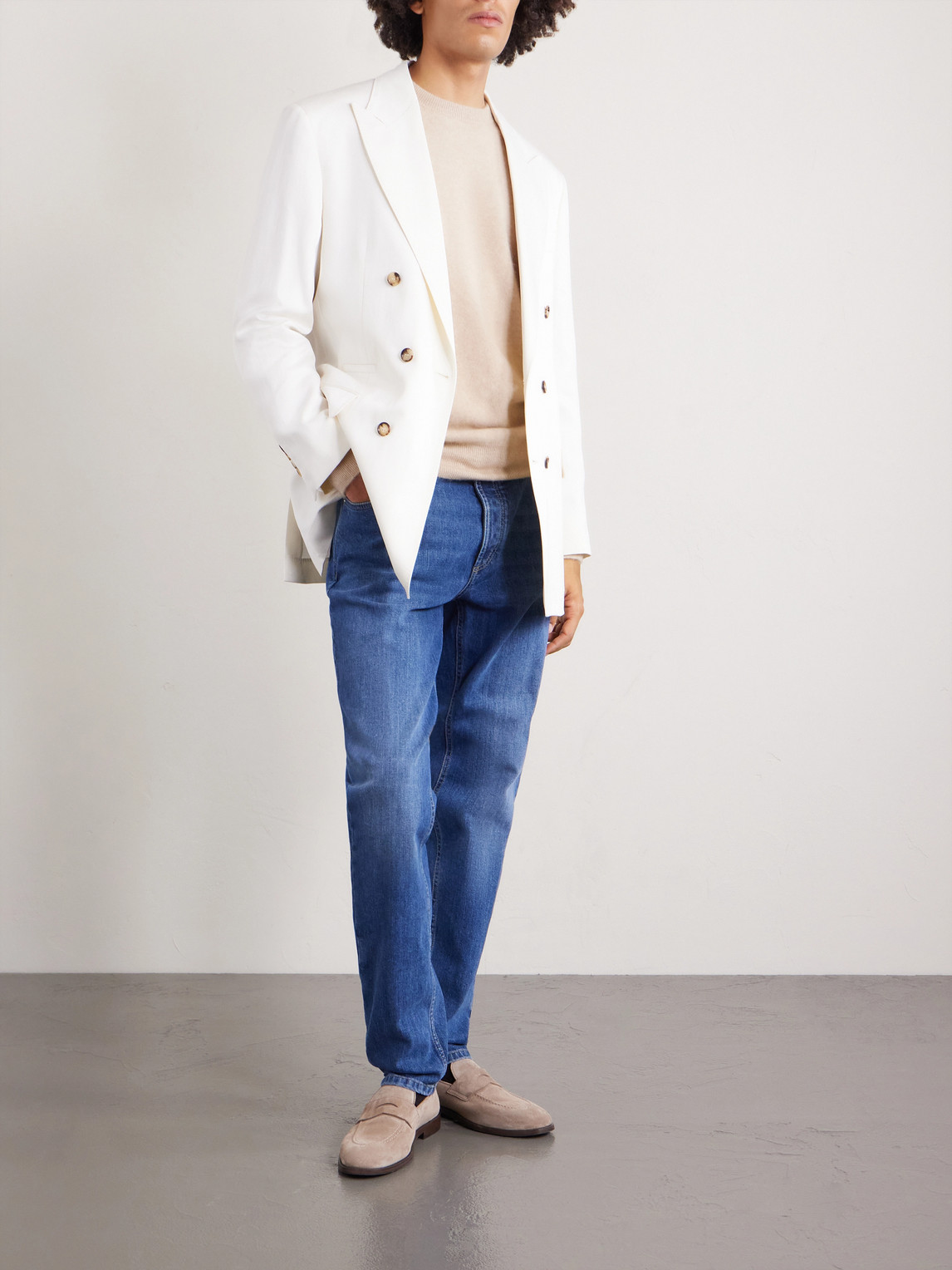 Double-Breasted Silk And Linen-Blend Blazer