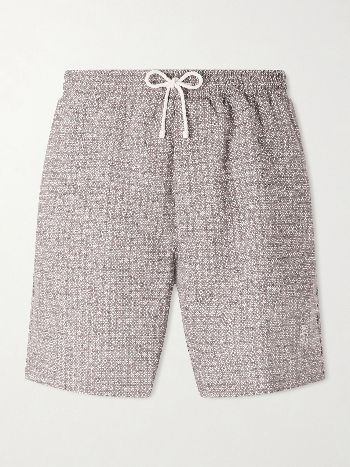 Brunello Cucinelli Straight-Leg Mid-Length Logo-Embroidered Printed Swim Shorts - Men