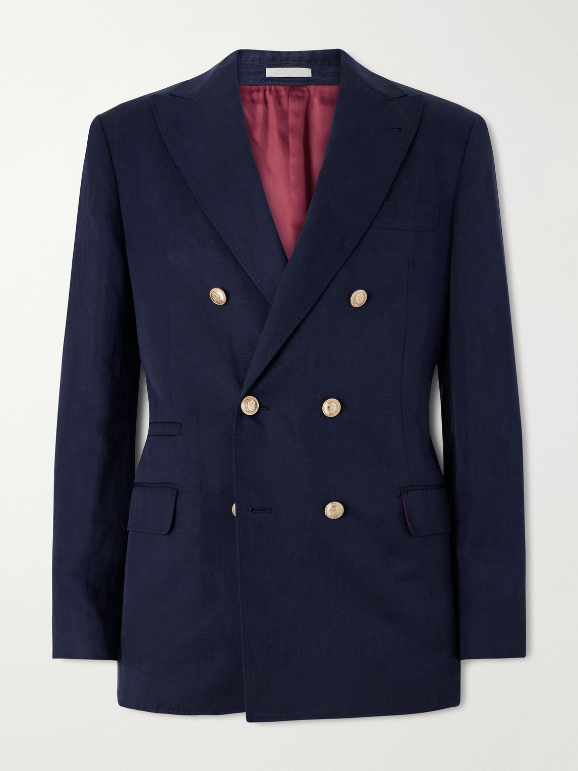 Brunello Cucinelli Double-Breasted Silk and Linen-Blend Blazer IT 56