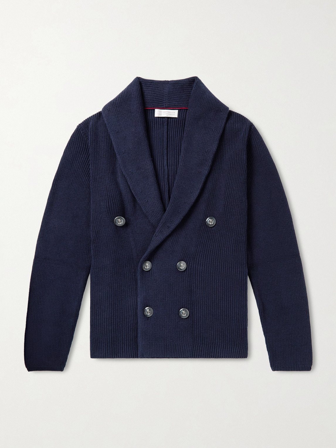 Brunello Cucinelli Shawl-Collar Double-Breasted Ribbed Cotton Cardigan - Men