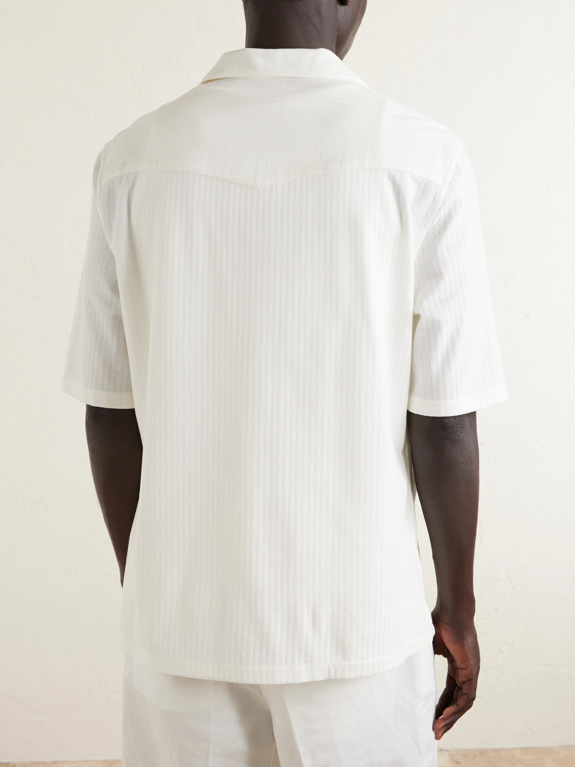 Camp-Collar Herringbone Cotton And Silk-Blend Shirt