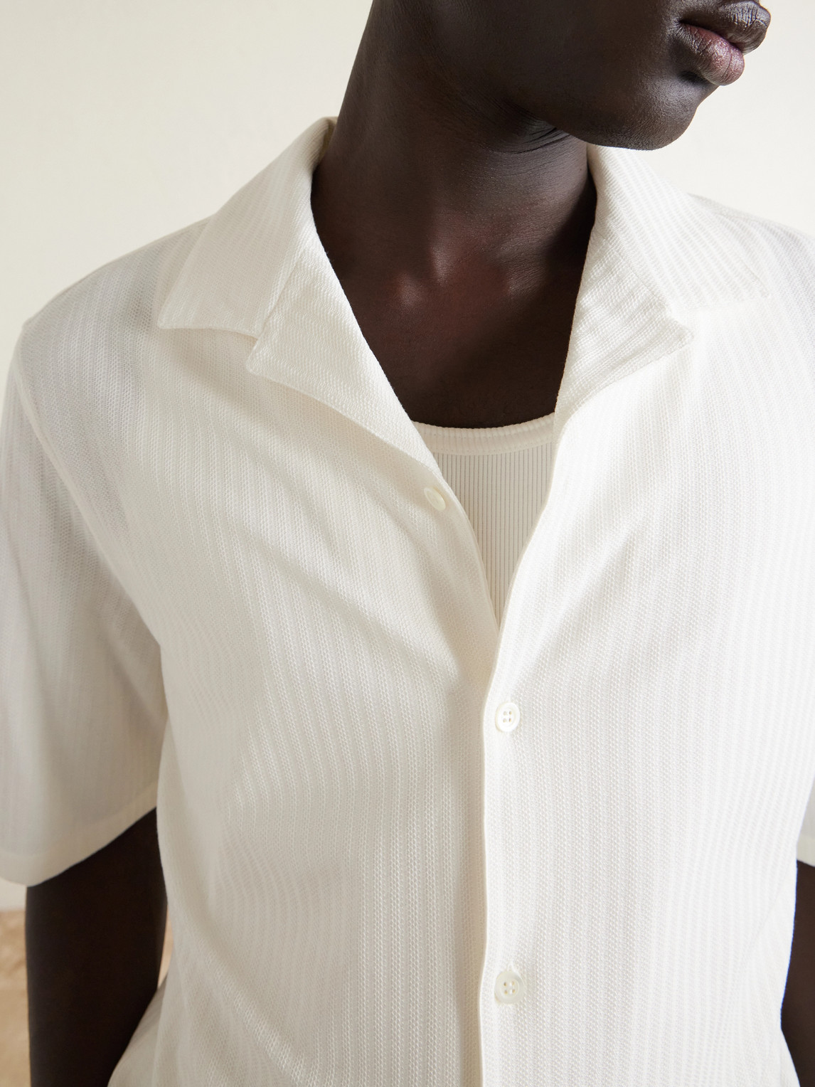 Camp-Collar Herringbone Cotton And Silk-Blend Shirt