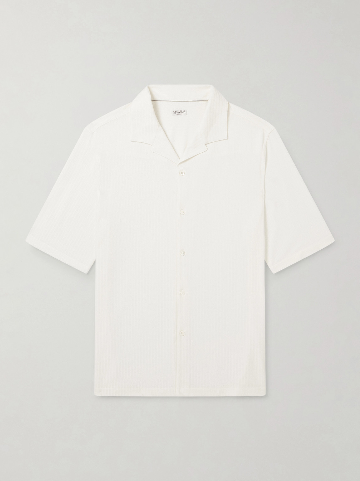 Brunello Cucinelli Camp-Collar Herringbone Cotton and ilk-Blend hirt - Men