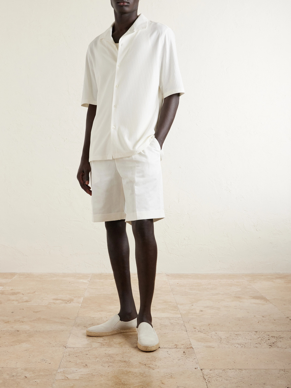 Camp-Collar Herringbone Cotton And Silk-Blend Shirt