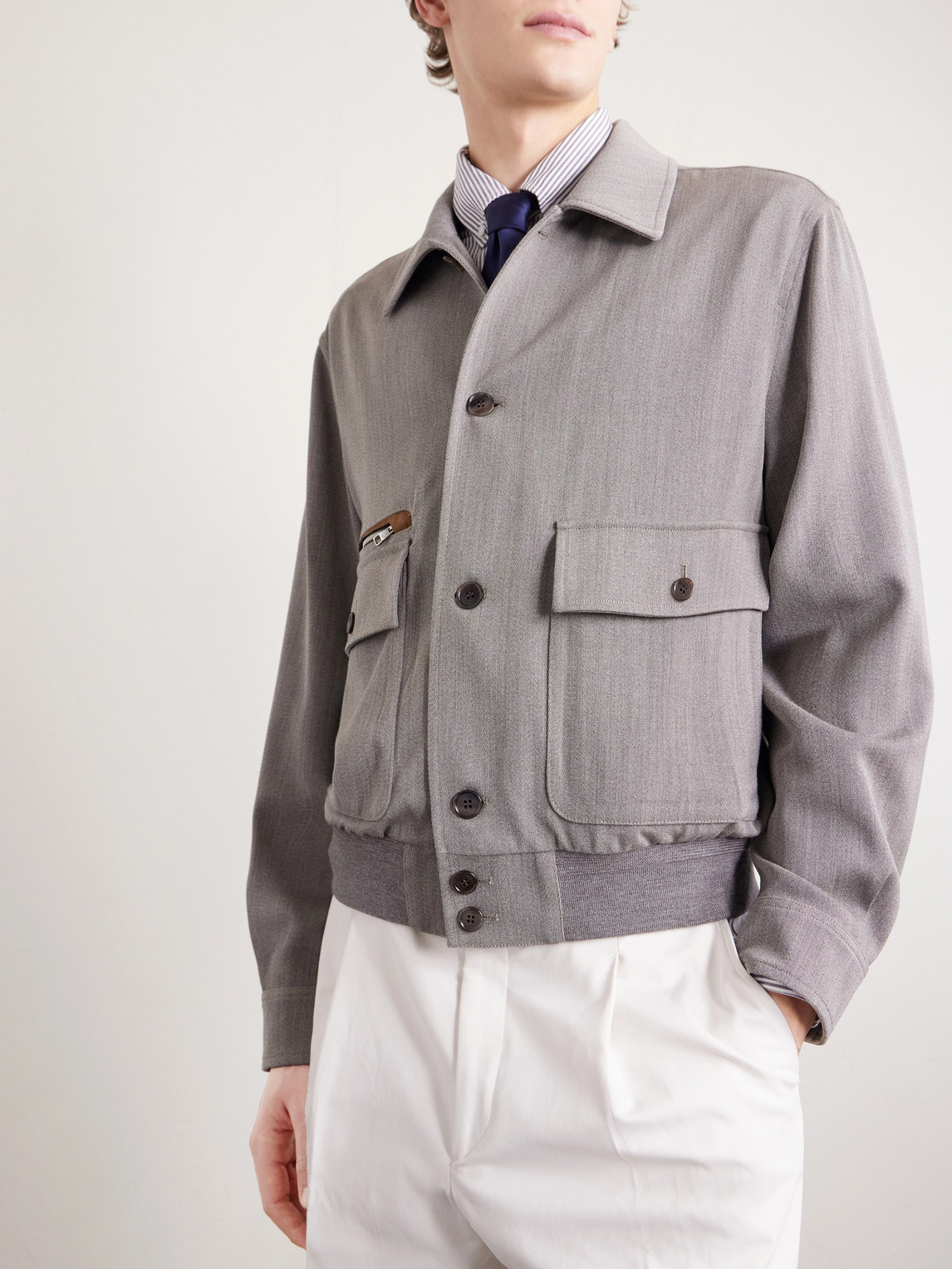  Dunhill - Suede-trimmed Wool Jacket - Men - Neutrals - S 