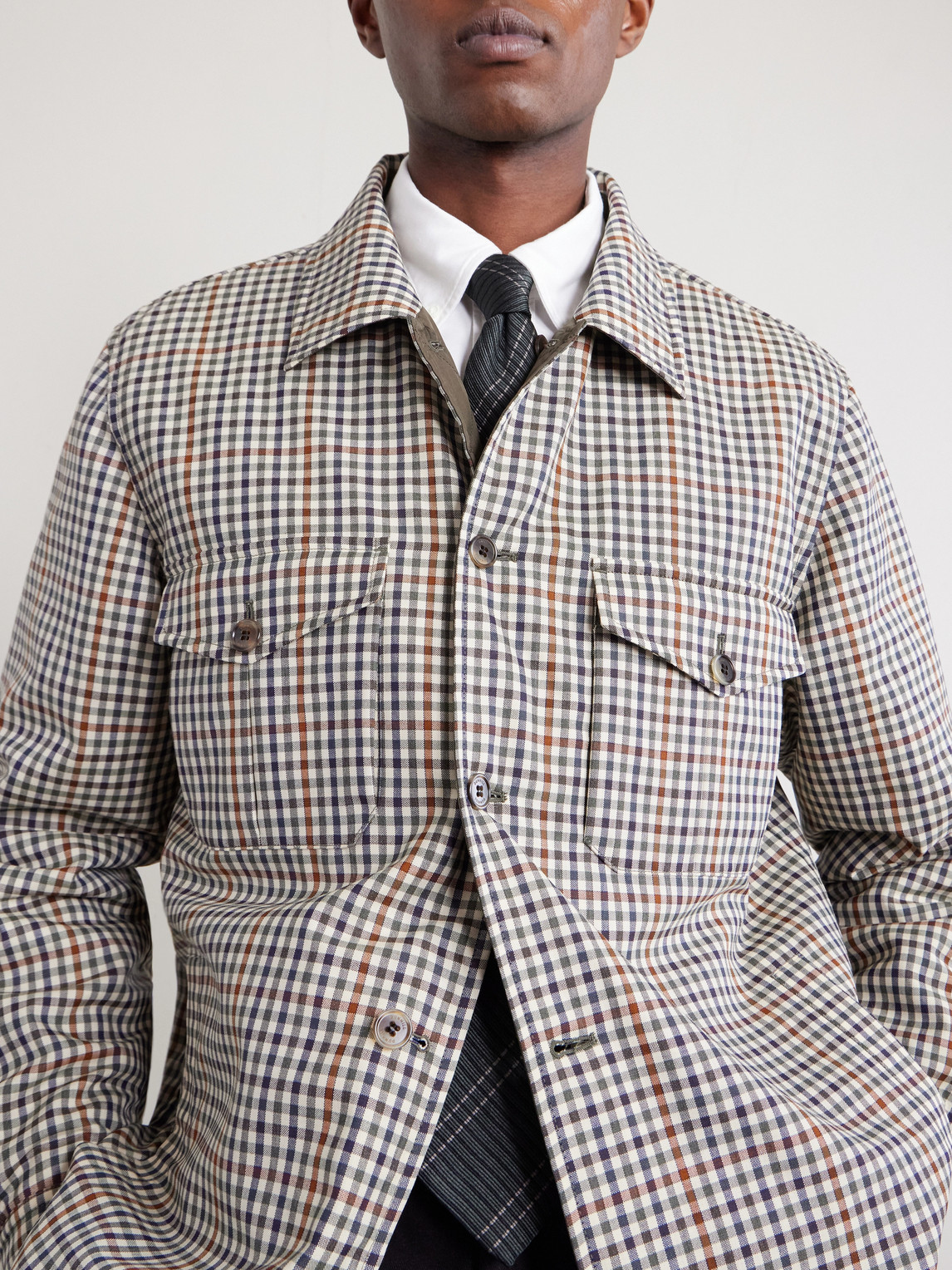 Reversible Padded Checked Wool Overshirt