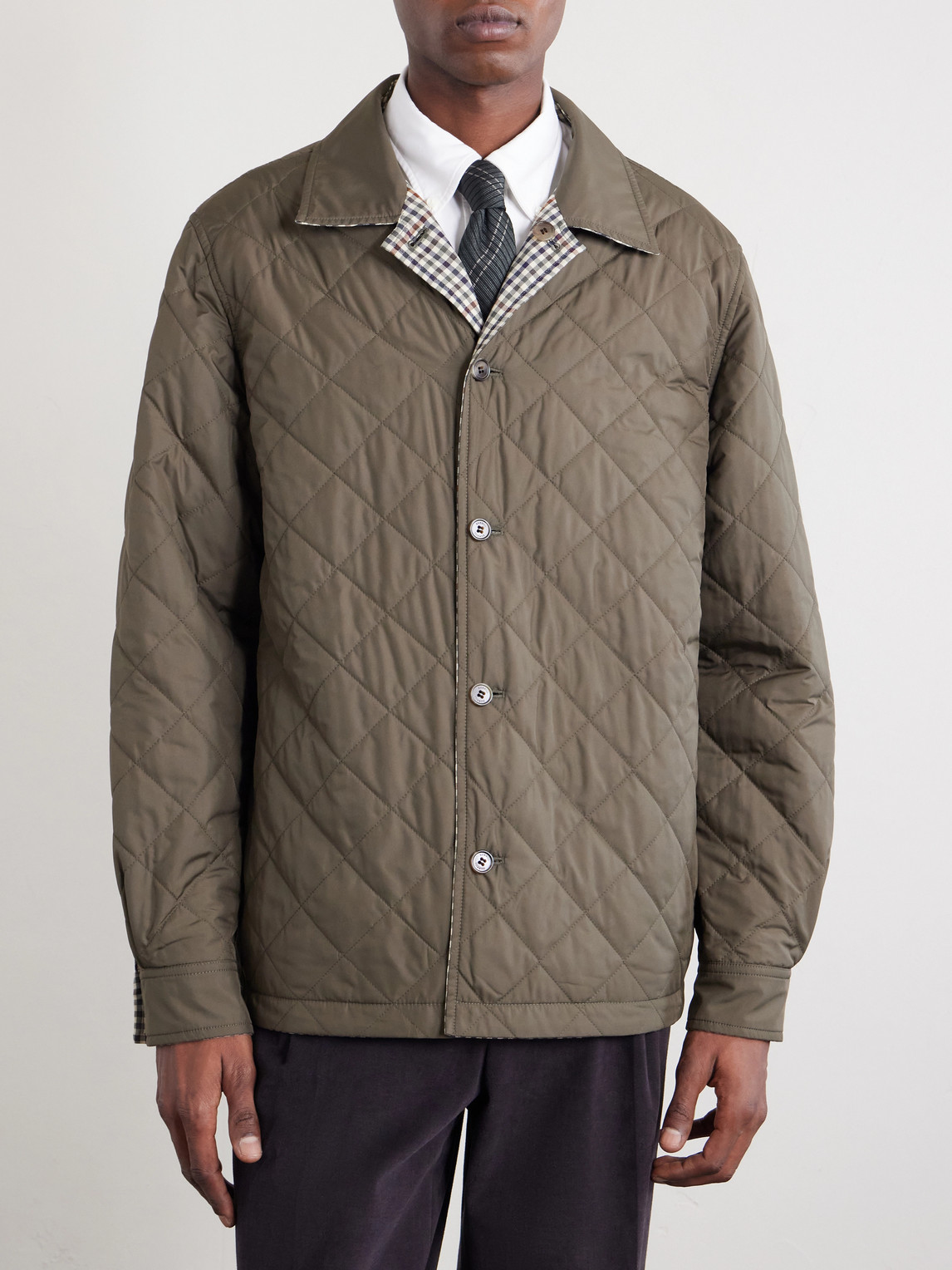 Reversible Padded Checked Wool Overshirt