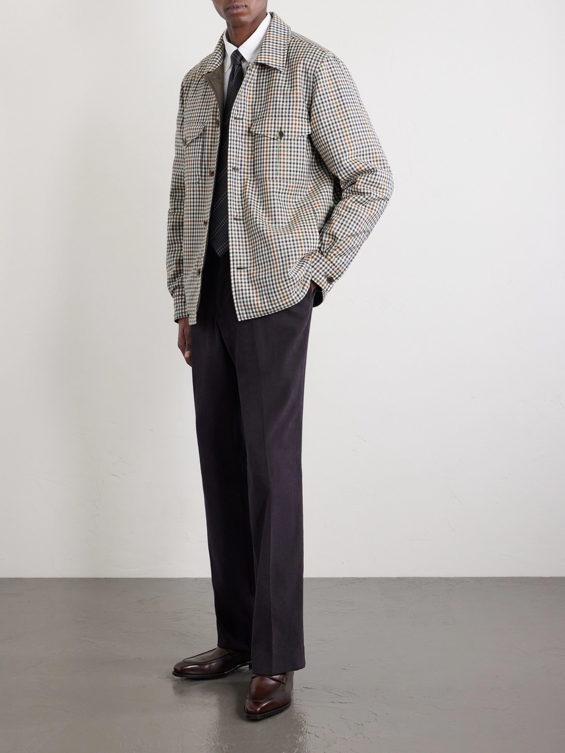 Reversible Padded Checked Wool Overshirt