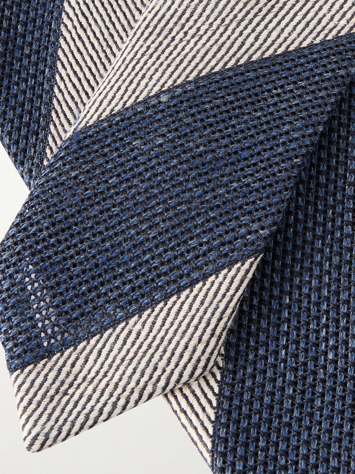 DUNHILL 9.5cm 스트라이프 리넨 및 뽕나무 실크 혼합 자카드 넥타이