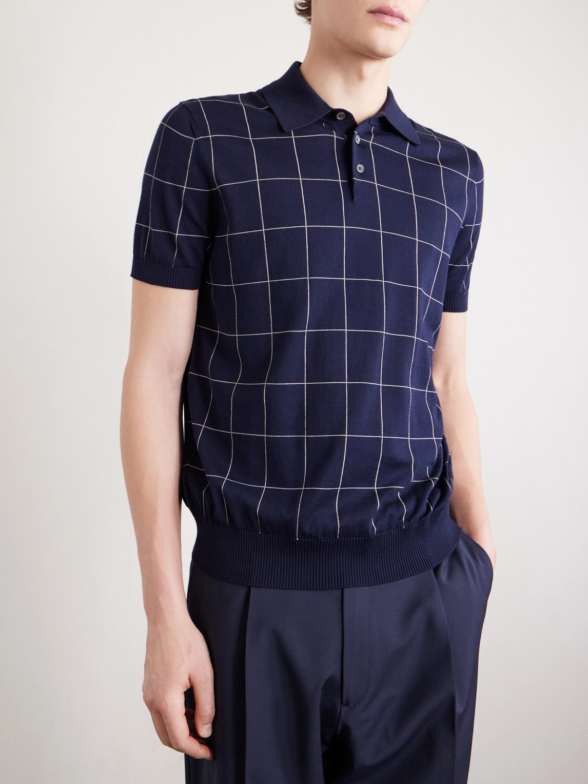 Checked Cotton And Mulberry Silk-Blend Polo Shirt