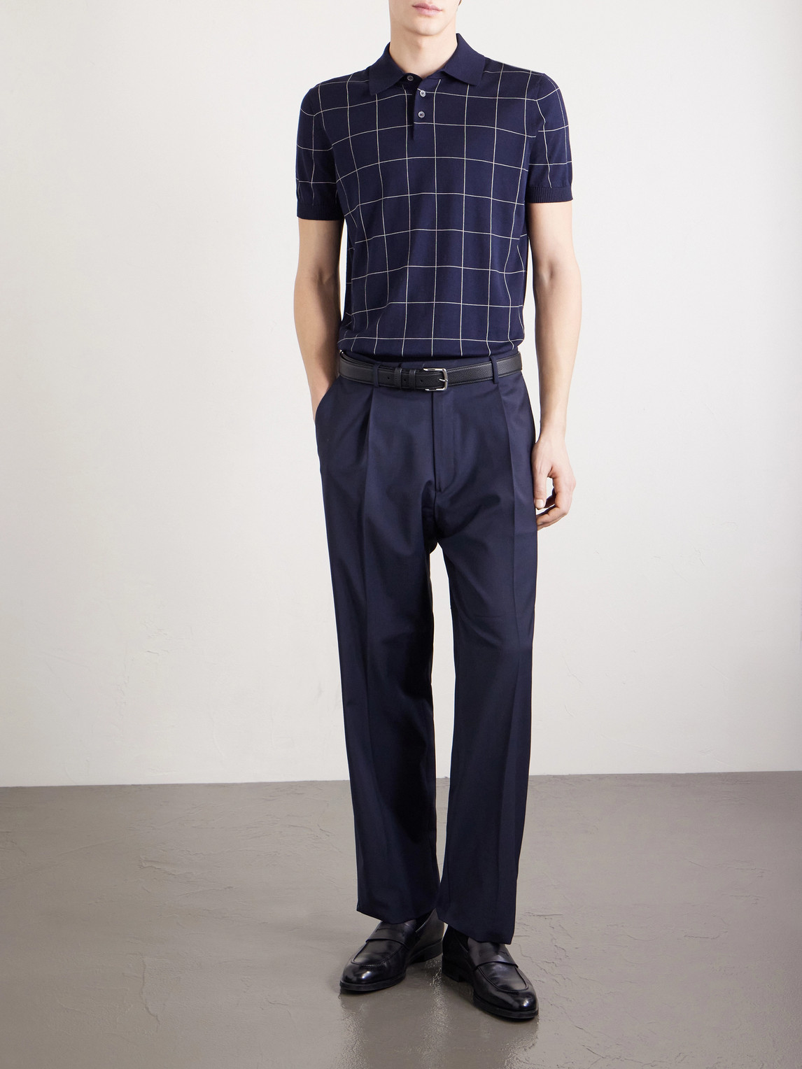 Checked Cotton And Mulberry Silk-Blend Polo Shirt