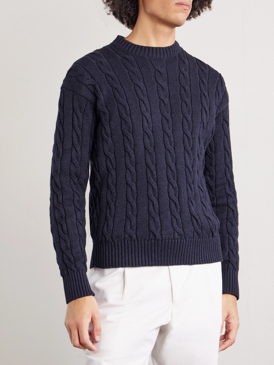  Dunhill - Cable-knit Cotton Sweater - Men - Blue - M 