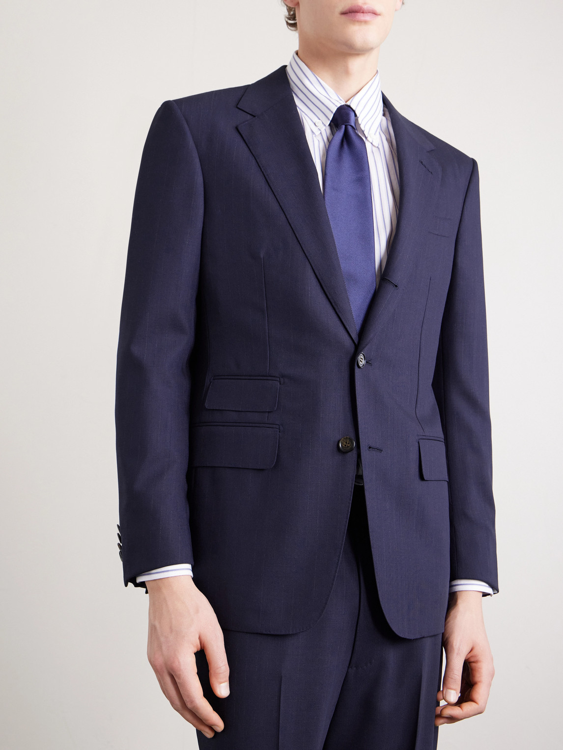 Dunhill Pinstriped Wool Suit Jacket In Blue
