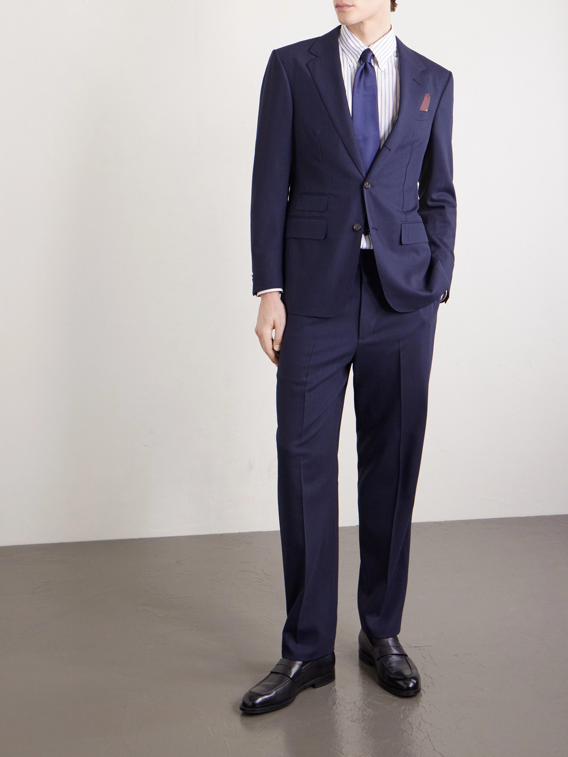 Dunhill Pinstriped Wool Suit Jacket In Blue