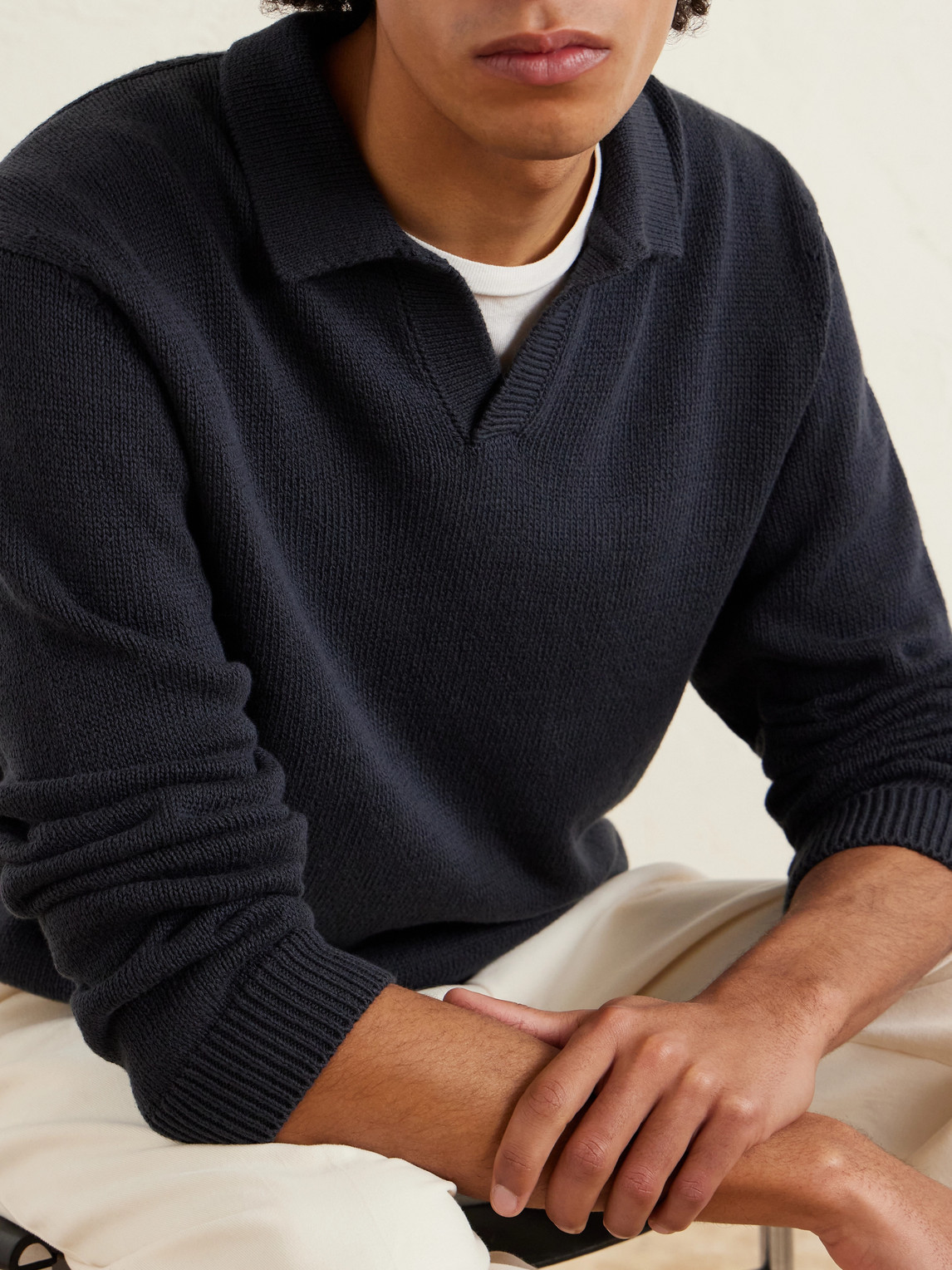Cotton And Silk-Blend Polo Sweater