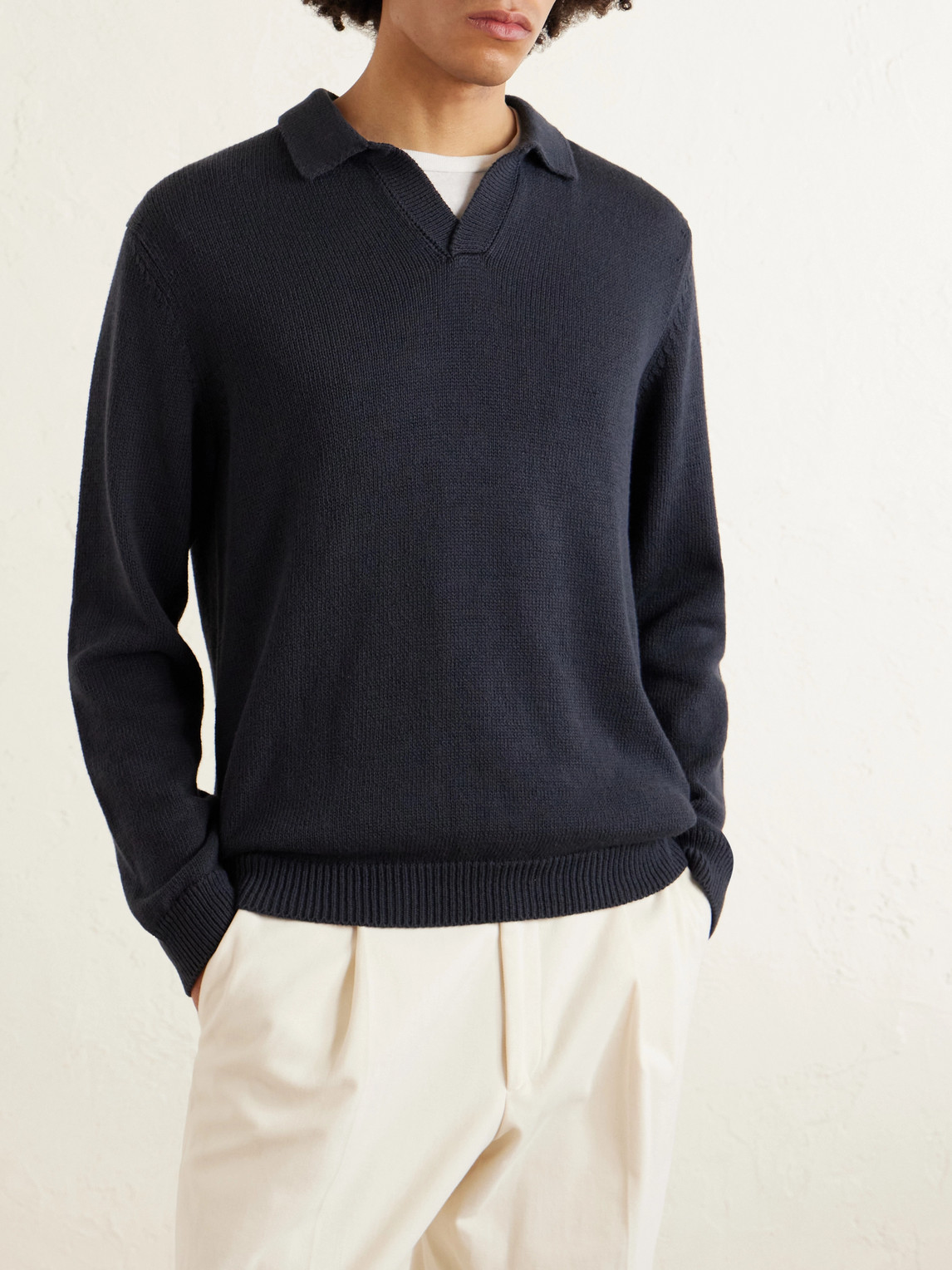  Eleventy - Cotton And Silk-blend Polo Sweater - Men - Blue - S 