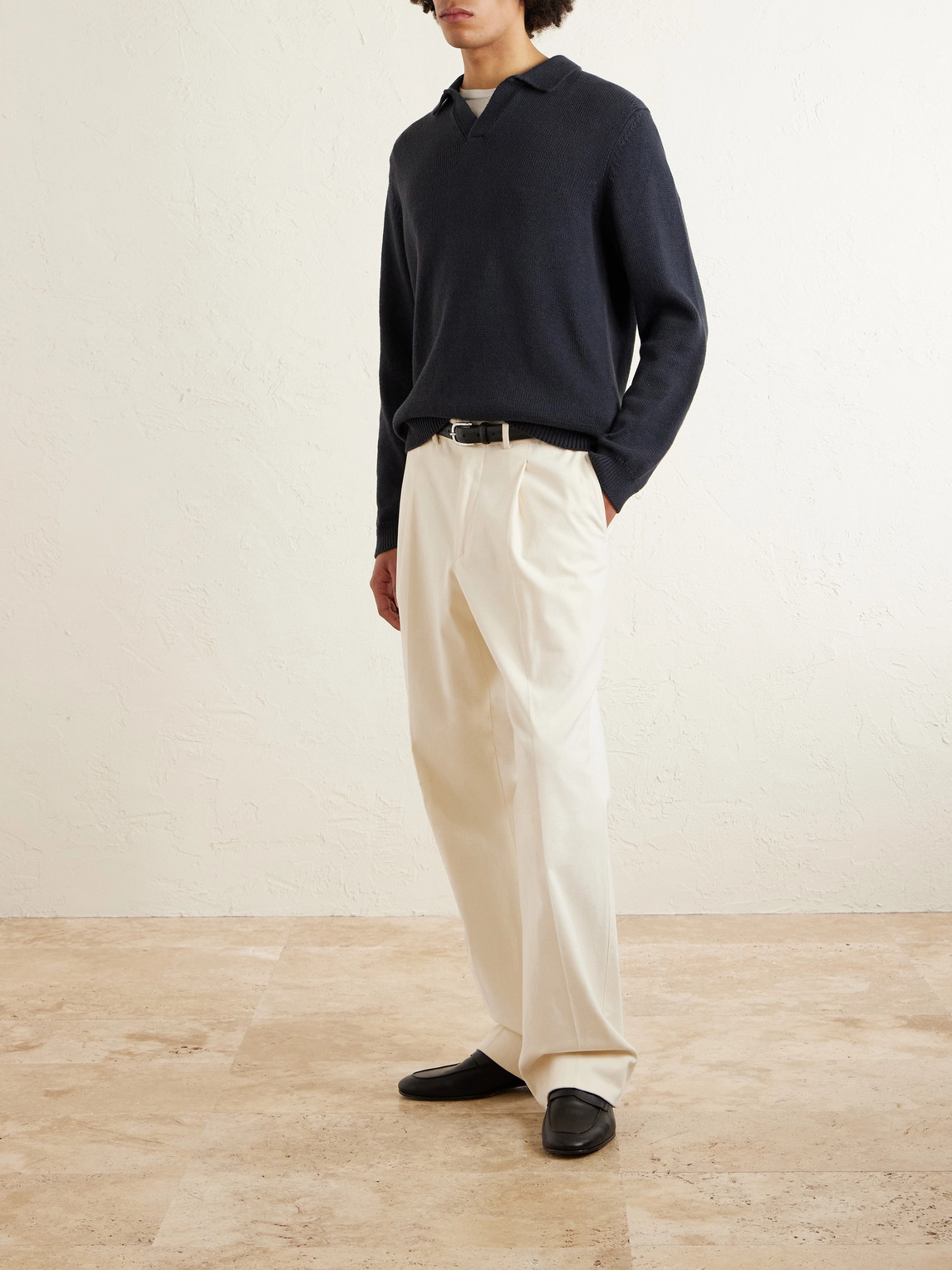 Cotton And Silk-Blend Polo Sweater