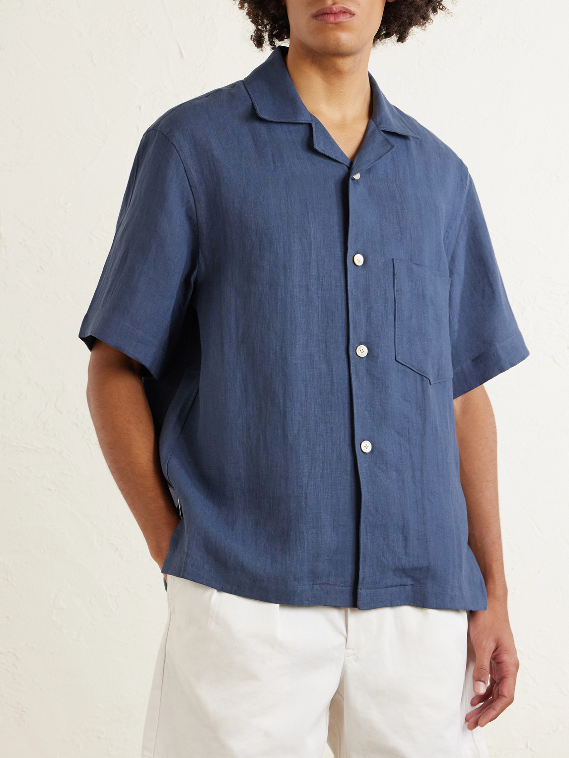  Eleventy - Camp-collar Linen Shirt - Men - Blue - S 