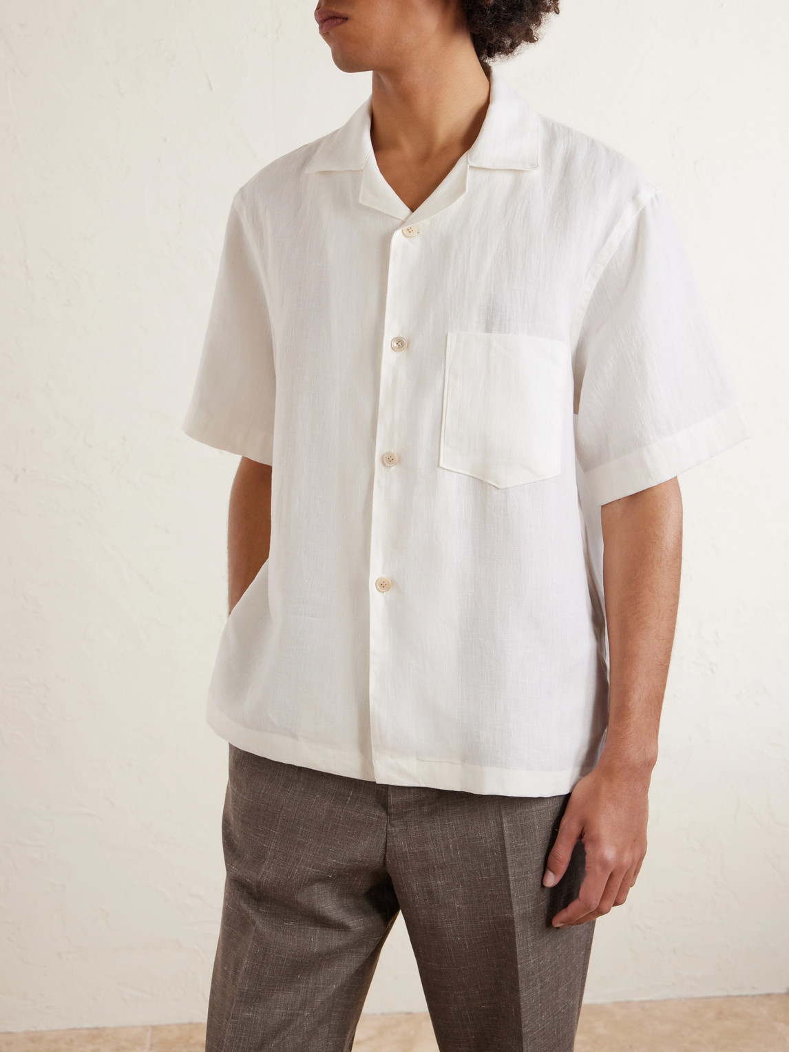  Eleventy - Camp-collar Linen Shirt - Men - White - S 