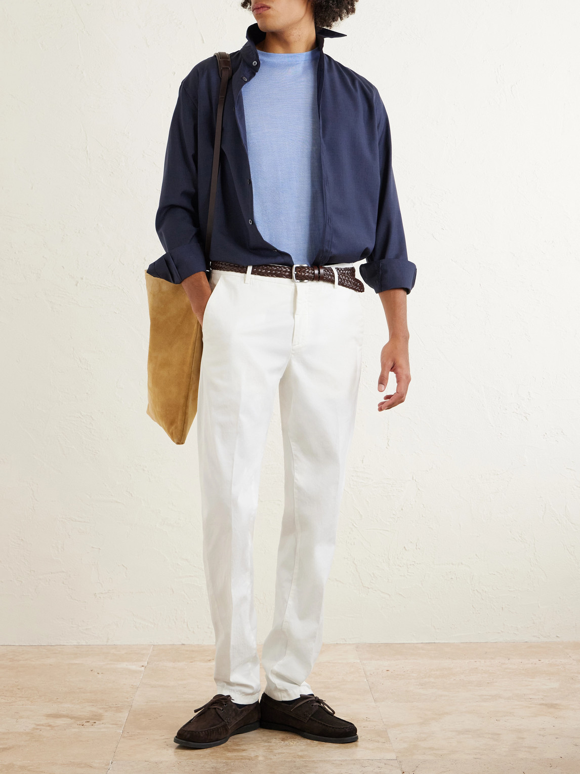 Straight-Leg Stretch-Cotton And Silk-Blend Trousers