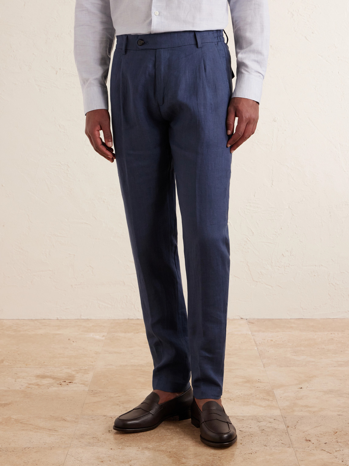  Eleventy - Flat Front Chino Linen Trousers - Men - Blue - Uk/us 30 