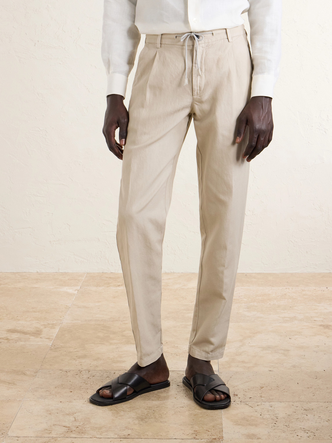 Straight-Leg Cotton And Linen-Blend Drawstring Trousers