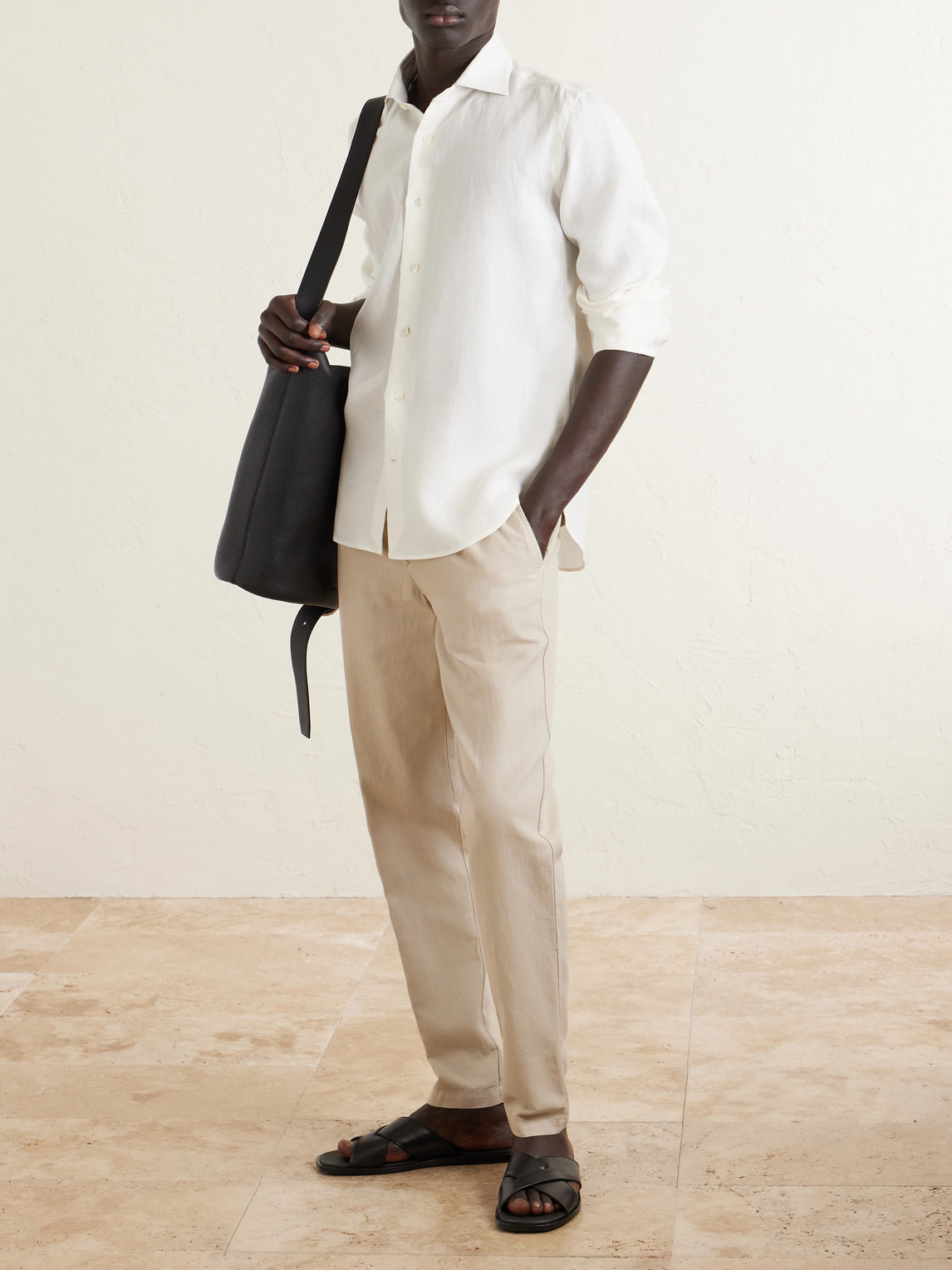 Straight-Leg Cotton And Linen-Blend Drawstring Trousers