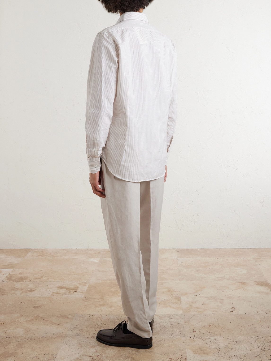  Eleventy - Striped Cotton And Linen-blend Shirt - Men - Neutrals - Xs 