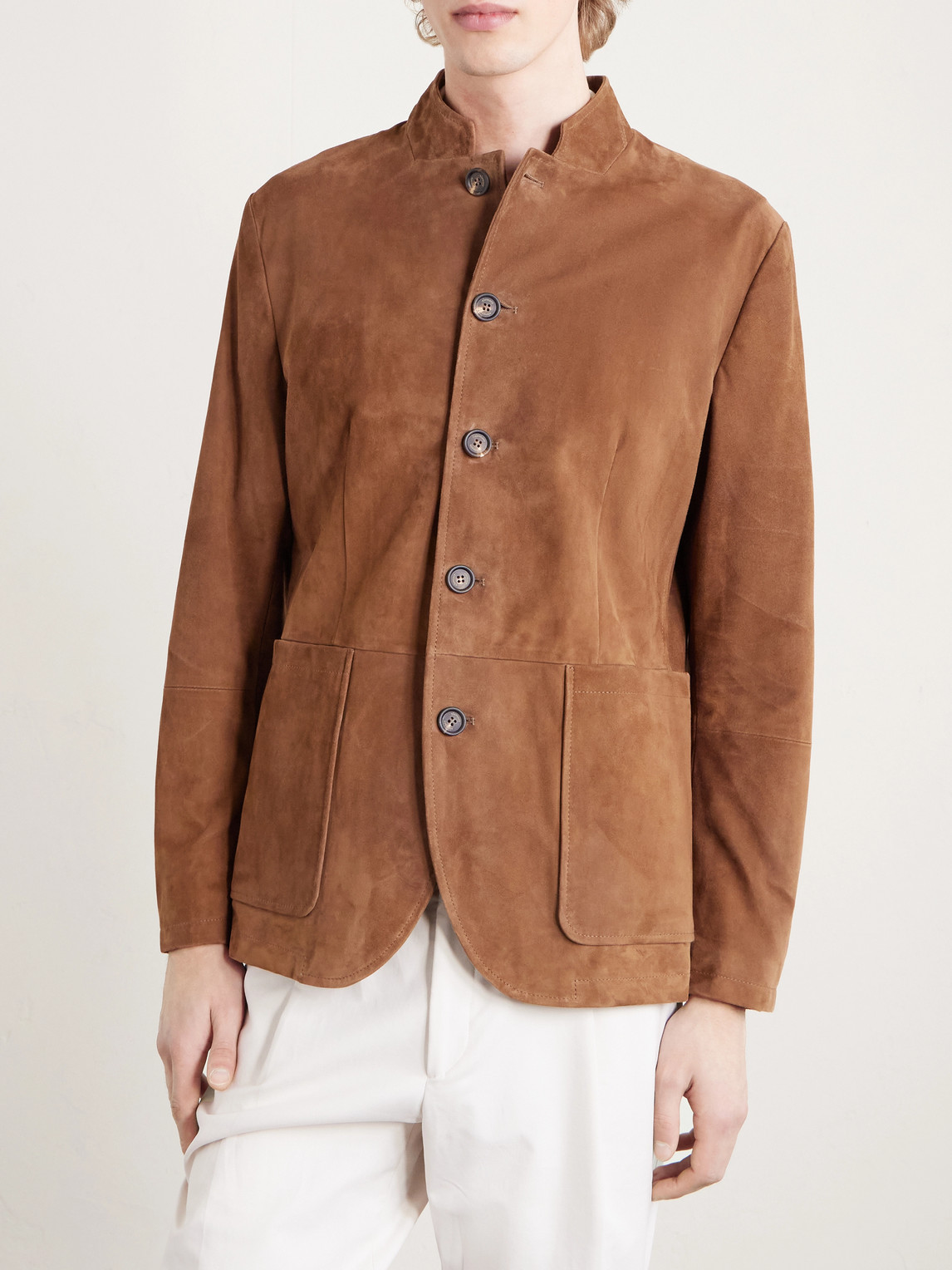  Eleventy - Slim-fit Mandarin Collar Suede Jacket - Men - Brown - It 52 