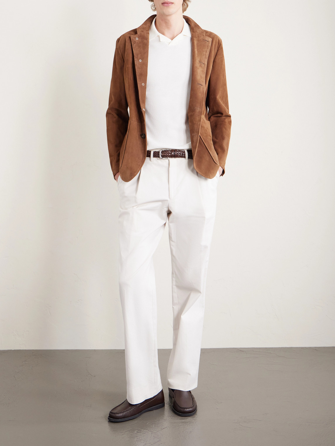 Slim-Fit Mandarin Collar Suede Jacket