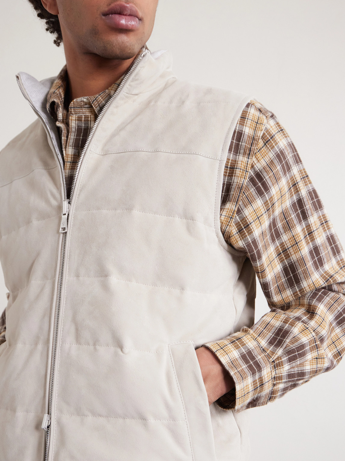  Eleventy - Reversible Suede Quilted Down Gilet - Men - Neutrals - It 50 