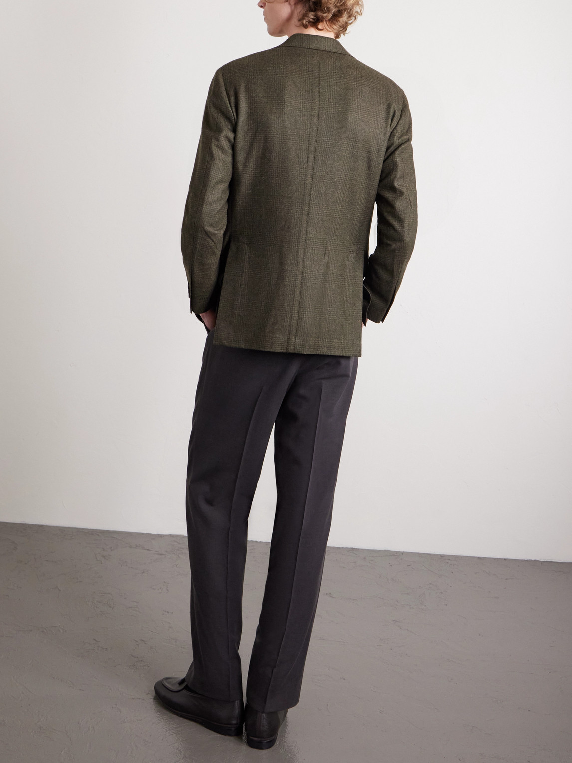 J. Mueser Waverly Prince Of Wales Checked Wool Suit Jacket In Brown