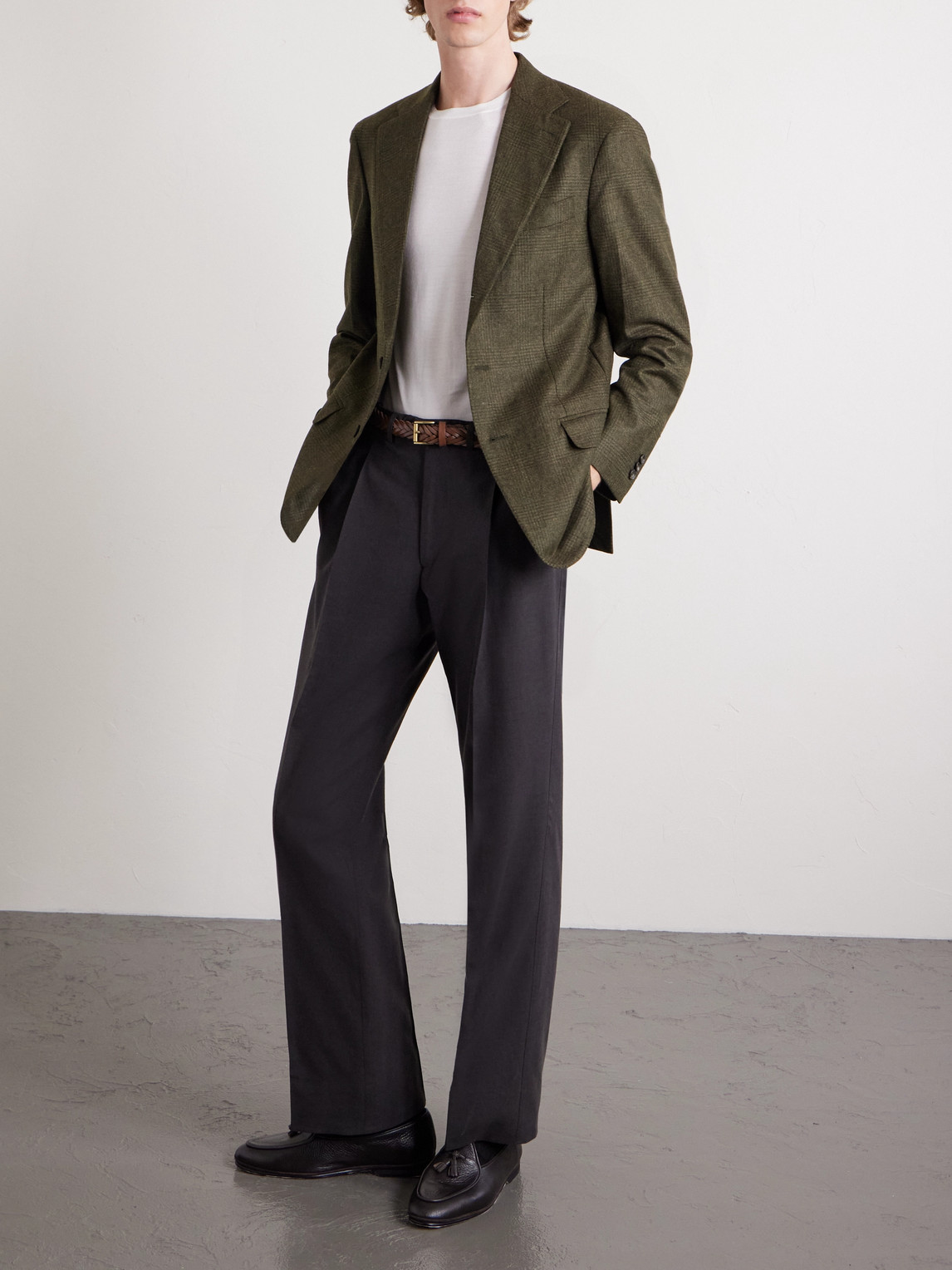 J. Mueser Waverly Prince Of Wales Checked Wool Suit Jacket In Brown