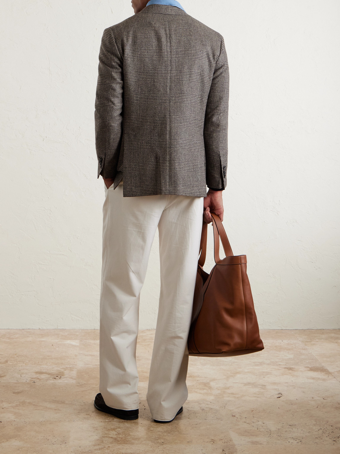 J. Mueser Prince Of Wales Checked Wool Blazer In Brown