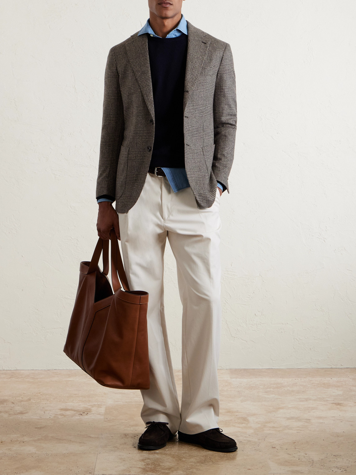 J. Mueser Prince Of Wales Checked Wool Blazer In Brown