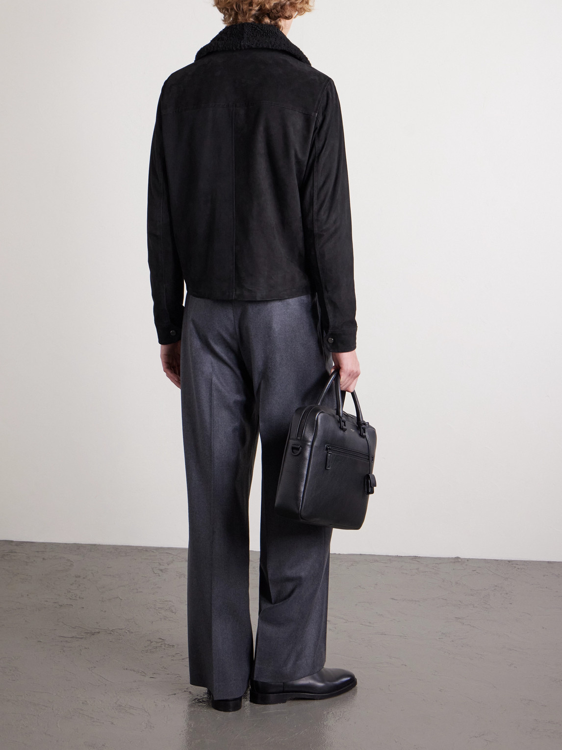 J. Mueser Shearling-trimmed Suede Bomber Jacket In Black