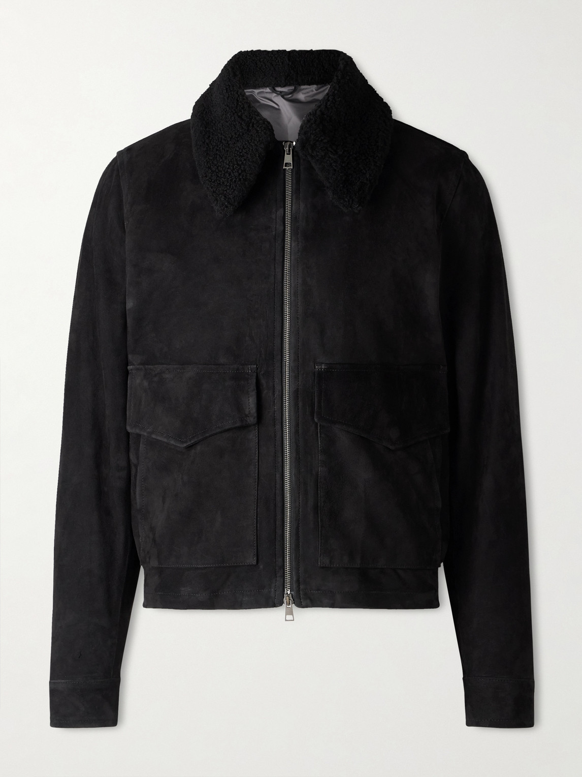 J. Mueser Shearling-trimmed Suede Bomber Jacket In Black