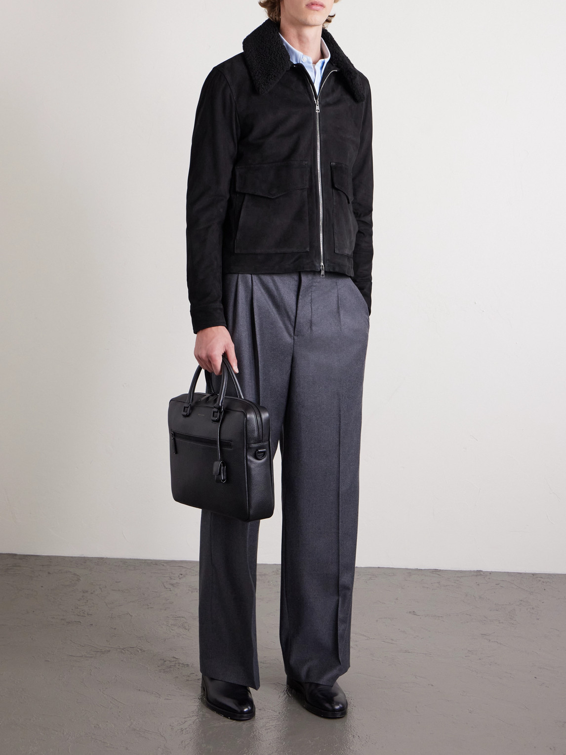 J. Mueser Shearling-trimmed Suede Bomber Jacket In Black