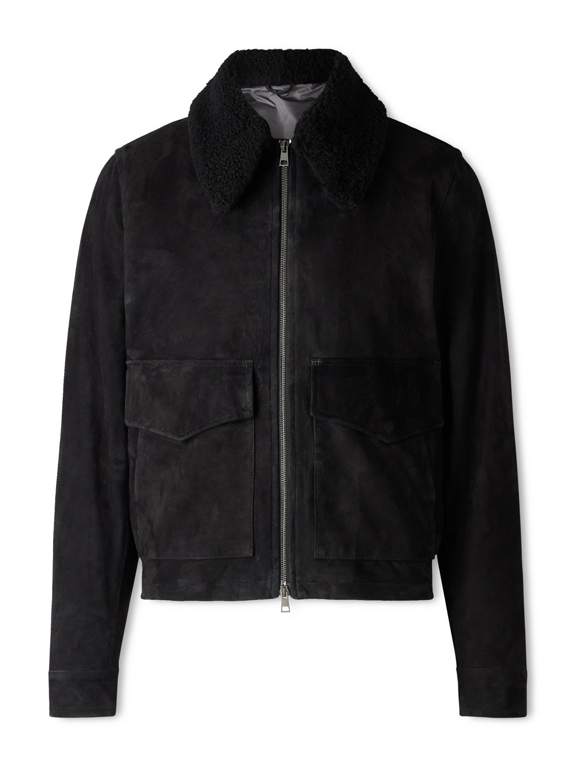 J. Mueser Shearling-trimmed Suede Bomber Jacket In Black
